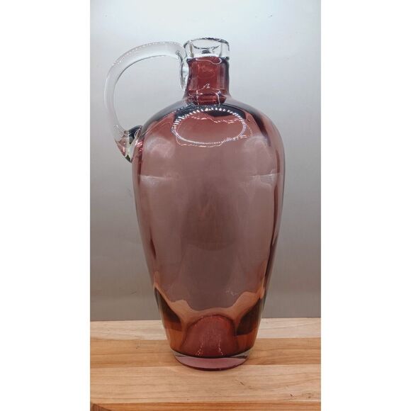 Amethyst Glass with Applied Clear Lip and Handle Hand Blown 10.5" Jug Vase - Picture 3 of 16